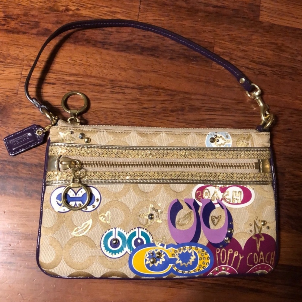 Coach Tan Wristlet with Purple Accents (rare)